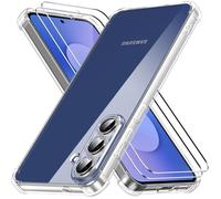 TECHTA Coque pour Samsung Galaxy S25 FE avec 2 Verre Trempé, Étui de Protection Antichoc Anti-Rayures, en TPU Souple - Transparent