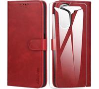 TECHTA Coque pour Xiaomi Redmi A5 4G avec Verre Trempé, Etui Premium Housse en Cuir Case Porte Carte Magnétique Flip Étui - Rouge