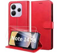 TECHTA Coque pour Xiaomi Redmi Note 14 5G avec 2 Verre Trempé Porte Carte Clapet à Rabat Portefeuille Cuir Case ,Rouge