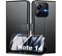 TECHTA Coque pour Xiaomi Redmi Note 14 5G (Pas pour 4G) + 2 Pièces Verre Trempé, Housse Pochette de Portefeuille Etui à Rabat-Noir