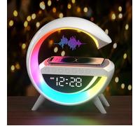 TECHTA Haut-parleur Bluetooth avec 15W Chargeur sans fil Lampe Led Réveil Lampe d'ambiance Lampe de table intelligente, Blanc 001