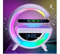 TECHTA Lampe de Chevet LED 4 en 1 avec Haut-Parleur Bluetooth, Réveil, Charge Sans Fil 15W et Lumière d’Ambiance