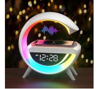 TECHTA Lampe LED Bluetooth 15W avec Réveil & Chargeur Sans Fil - Haut-Parleur Intégré, Lampe de Chevet Intelligente - Blanc