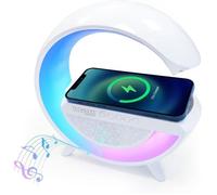 TECHTA - Lampe LED Bluetooth avec Réveil, Chargeur Sans Fil 10W et Haut-Parleur Intégré, Lampe de Chevet Intelligente - Blanc