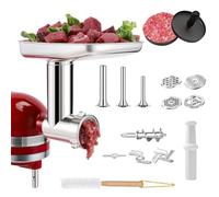 TechVizrs Accessoire Hachoir à Viande pour Robot Ménager KitchenAid, Comprend Un Poussoir à Saucisse, Une Brosse de Nettoyage, Acier Inoxydable Un Ensemble Trancheur-râpe pour KitchenAid