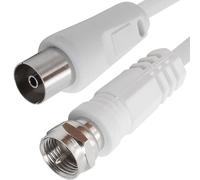 TECHZOCO Câble d'antenne-satellite, Câble TV Sat 75 Ohm, Connecteur RF coaxial femelle vers connecteur type F mâle, Sat Freesat Sky Virgin BT TV HDTV DVB DVD Radio/Coax, 70 dB, blanc, 2,50 m