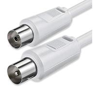 TECHZOCO Connecteur coaxial mâle-femelle 70 dB, HDTV, DVB-T2/C/S, décodeur, radio, 75 Ohm, pour TV, TNT, satellite, compatible avec Smart TV et équipements audio, 1,50 m, blanc