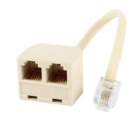 TECHZOCO Splitter téléphone RJ11 à double mâle avec câble 10 cm, adaptateur 6P4C en plastique, beige