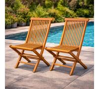 Teck lot de 2 chaises pliantes jardin teck massif brut