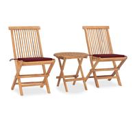 Teck Mobilier à Dîner d'Extérieur Pliable avec Coussin 3 pcs Jardin vidaXL