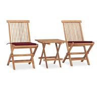Teck Mobilier à Dîner d'Extérieur Pliable avec Coussin 3 pcs Patio vidaXL