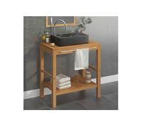 vidaXL Teck Solide Armoire de Toilette avec Lavabo Marbre Vasque à Poser de Toilette Lave-mains Meuble de Salle de Bain Maison Intérieur Noir Noir