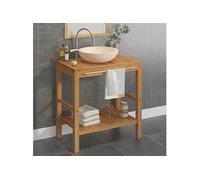 vidaXL Teck Solide Armoire de Toilette avec Lavabo Vasque à Poser de Toilette Lave-mains Meuble de Salle de Bain Maison Intérieur Marbre Crème Brun