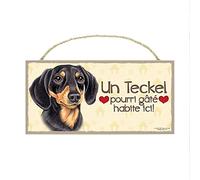 TECKEL 1 (46) Affiche Decoration Murale. Panneau Bois. Inscription avec votre animal préféré. Panneau Decoratif pour votre maison. Pancarte avec un chien