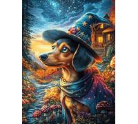 Teckel avec Chapeau de sorcière 500 Pieces Casse-tête Expert Confirmé en Carton Épais Rigide Contes de fées fantastiques d'animaux Sauvages Très Difficile Niveau Expert Motif Complexe Cadeau Anniver
