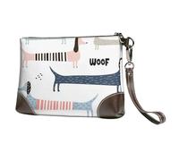 Teckel Bleu Marine Mignon,Sacs à Main en Cuir PU pour Femmes, Pochette à Fermeture éclair, Portefeuille, Sac à Main avec dragonne