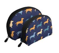 Teckel Bleu Orange Chien, Trousse de Maquillage Coquille Femme Petit Porte-Monnaie Trousse de Toilette Trousse à cosmétiques 2 pièces
