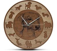 Teckel Chien Art Texture Bois Acrylique Imprimé Horloge Murale Silencieux Non-tic-tac Montre Murale Saucisse Chiot Home Decor Weiner Chien Cadeau, No Frame