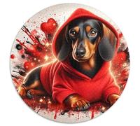 Teckel Chien Puzzle 1000 Pièces Rond Papier Puzzle pour Adultes Veste à Capuche Rouge Animal Art