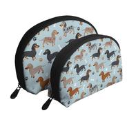 Teckel Chiens Bleu, Trousse de Maquillage Coquille Femme Petit Porte-Monnaie Trousse de Toilette Trousse à cosmétiques 2 pièces