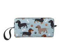Teckel Chiens Bleu, Trousse de Maquillage Trousse à cosmétiques Trousse de Toilette de Voyage Portable Pochette de Maquillage