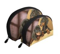 Teckel Chiots Animaux Chiens Petit Teckel, Trousse de Maquillage Coquille Femme Petit Porte-Monnaie Trousse de Toilette Trousse à cosmétiques 2 pièces