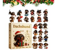 Teckel De L'Avent, 2D Plat Acrylique Calendrier De L'Avent 24 Jours | Calendrier De L'Avent Teckel Noël Figurines Décompte 24 Jours 2026, Ornement Chien 3D Pour Cheminée Pour Adultes Maison