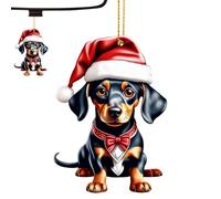 Teckel de Noël, décorations d'arbre de Noël teckel | Mignons chiens de teckel acrylique 2D | Ornement de sac à dos, pendentif de voiture, décorations d'arbre de noël pour fenêtre de cheminée d