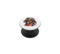 Teckel drôle avec Casque d'écoute pour écouter de la Musique PopSockets PopGrip Adhésif
