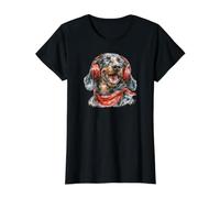 Teckel drôle avec Casque d'écoute pour écouter de la Musique T-Shirt Graphique avec Valeur, Femme, Noir, XS