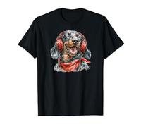 Teckel drôle avec Casque d'écoute pour écouter de la Musique T-Shirt Graphique avec Valeur, Homme, Noir, S