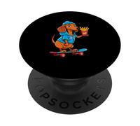 Teckel drôle en skate avec frites à la patte PopSockets PopGrip Adhésif