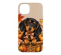 Teckel Feuilles d'automne Citrouilles et Livres Automnes Coque pour iPhone 14 Plus