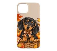 Teckel Feuilles d'automne Citrouilles et Livres Automnes Coque pour iPhone 15 Plus