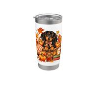 Teckel Feuilles d'automne Citrouilles et livres Automnes Gobelet isotherme en acier inoxydable double paroi