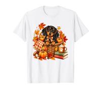 Teckel Feuilles d'automne Citrouilles et Livres Automnes T-Shirt Graphique avec Valeur