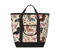 Teckel Floral Fleurs Vintage,Sacs à lunch isothermes de grande capacité pour femmes et hommes