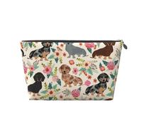 Teckel Floral Fleurs Vintage, Trousse de Toilette Trousse de Maquillage Sac à cosmétiques Trousse de Toilette de Voyage Portable