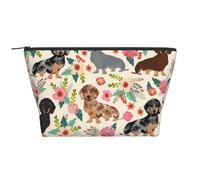 Teckel Floral Fleurs Vintage, Trousse de Toilette Trousse de Maquillage Sac à cosmétiques Trousse de Toilette de Voyage Portable