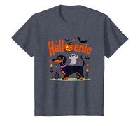 Teckel Halloween Fête effrayante Chiot T-Shirt, Enfant, Bleu Chiné, 4 Ans
