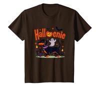 Teckel Halloween Fête effrayante Chiot T-Shirt, Enfant, Marron, 10 Ans