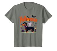 Teckel Halloween Fête effrayante Chiot T-Shirt, Enfant, Vert Kaki chiné, 8 Ans