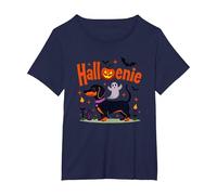 Teckel Halloween Fête effrayante Chiot T-Shirt, Femme Grandes Tailles, Bleu Marine, 2X