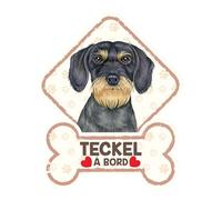 Teckel Noir/Teckel à Poil Dur - Panneau pour Pare-Brise avec Ventouse- Mon Chien est à Bord. Plaque signalétique pour Tous Type véhicule. Chien à Bord, en Ballade, on Tour.