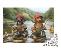 Teckel pêche Duo Casse-tête 1000 Pièces sans Poussière,Grand Puzzle Jeu De Patience pour Un Passe-Temps pour Adulte,Étoile du Cadeau De Noël 38x26cm/1000pcs