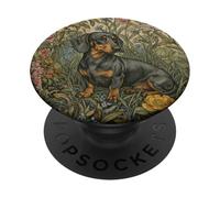 Teckel Vintage Noir et Brun Clair Floral PopSockets PopGrip Adhésif