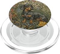 Teckel Vintage Noir et Brun Clair Floral PopSockets PopGrip pour MagSafe