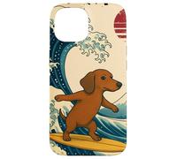 Teckel Weiner Japonais Kanagawa Wave Surf Maman Papa Coque pour iPhone 15