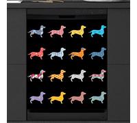 Teckels Chien Couverture magnétique pour lave-vaisselle Décoration de cuisine Chien coloré avant de lave-vaisselle réfrigérateur Housse décorative autocollante pour appareil photo 58,4 x 66 cm