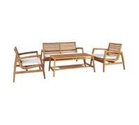 TECKER - Salon de Jardin Complet Table Basse en Teck Massif et Coussins Blancs